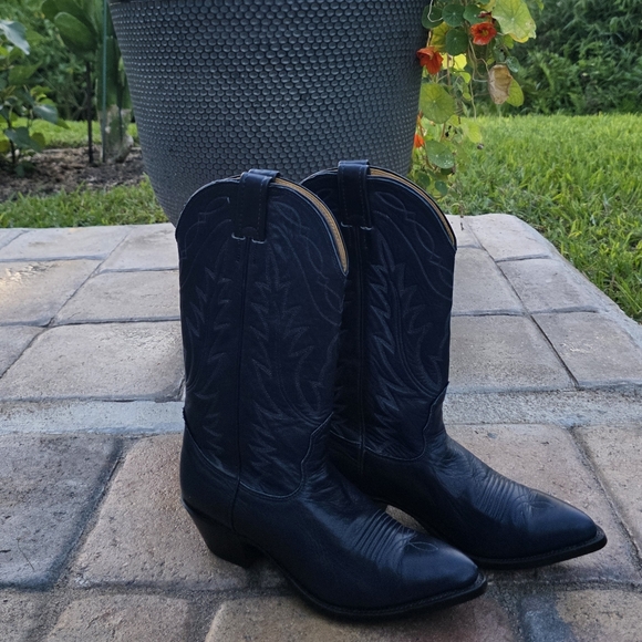 Vintage 90s Nocona Navy Leather Cowboy Boots | Made in USA | Western Heritage - Picture 8 of 10